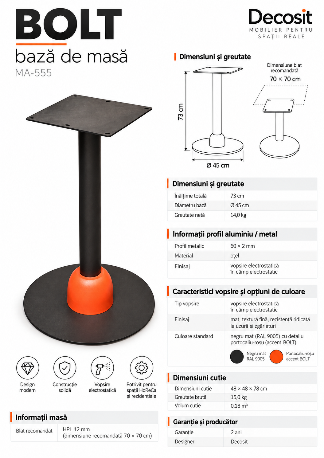 Bază de masă metalică Bolt MA-555 | Horeca Papatya