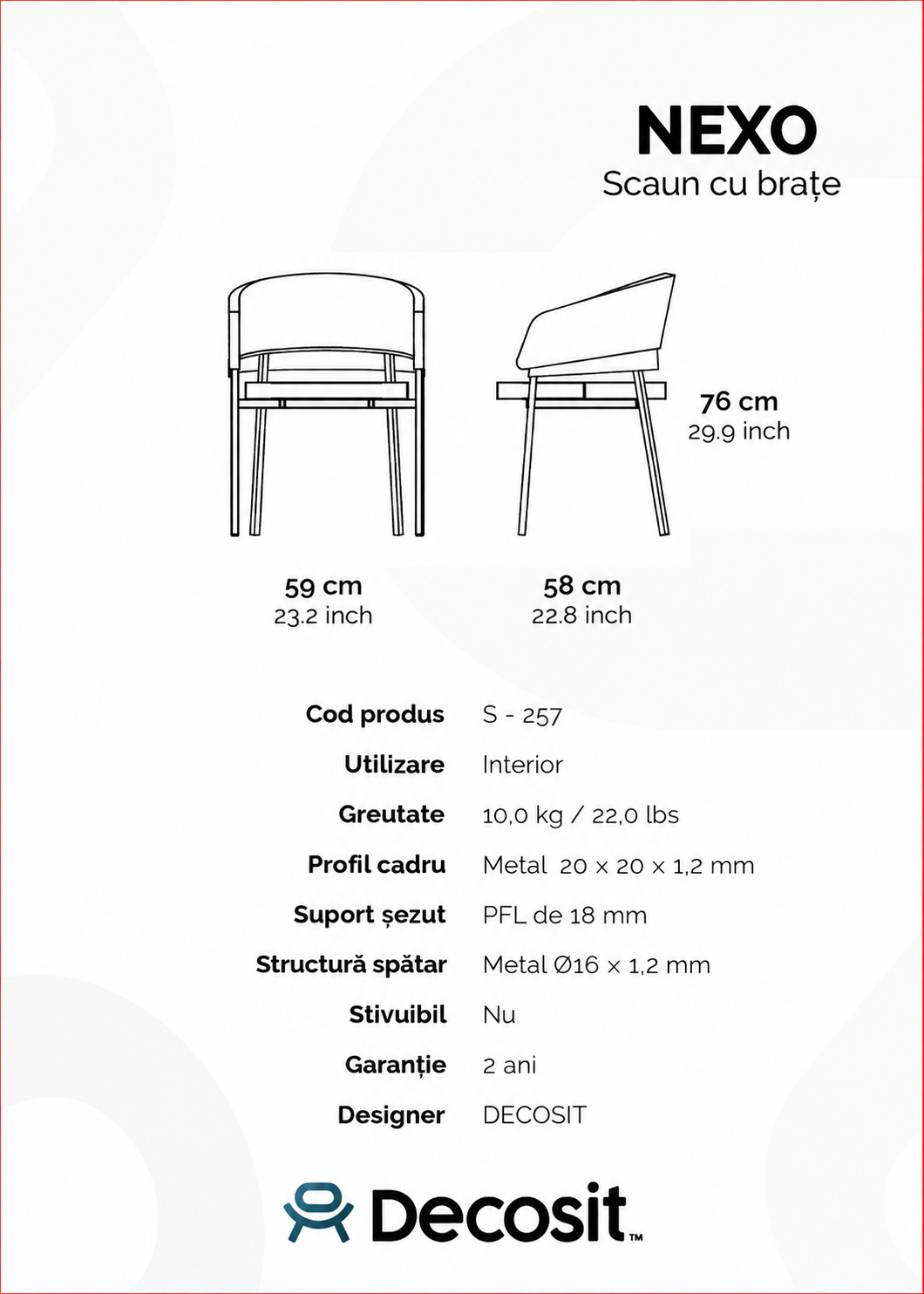 Scaun tapițat cu brațe NEXO | Horeca Papatya