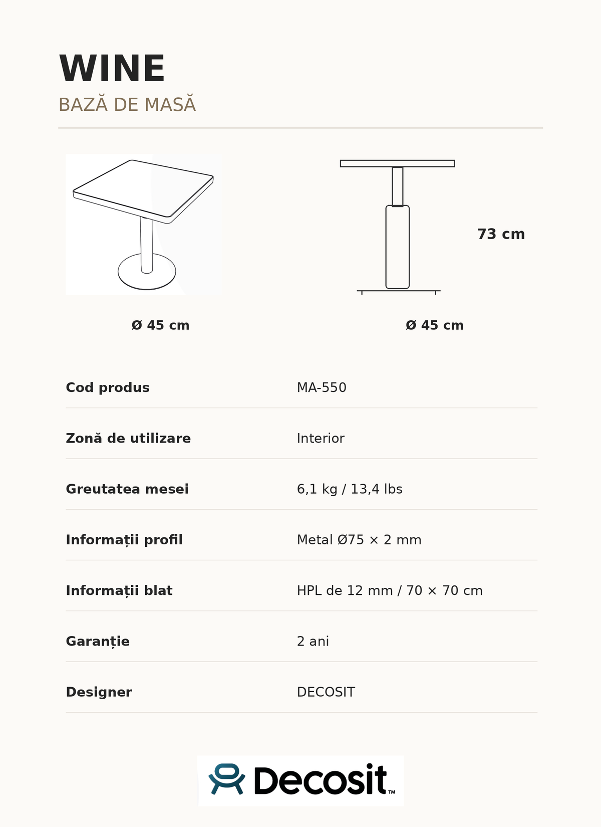 Bază de masă metalică WINE | Horeca Papatya