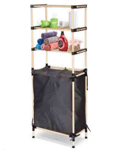 SEO-8171 Raft modular din lemn cu cos de rufe si 3 etajere l=56 a=28 h=141