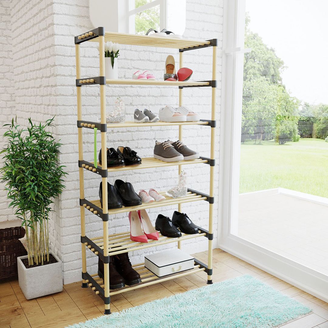 SEO-8177 Raft modular multifunctional din lemn pentru pantofi cu 7 etajere l=-56 a=28 h=114